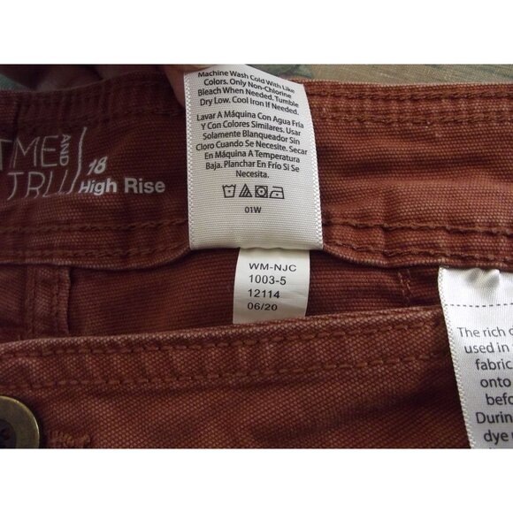 Time and Tru Crop Pants 18 x 26"inseam Orange Brown High Rise Cotton stretch - Picture 5 of 7